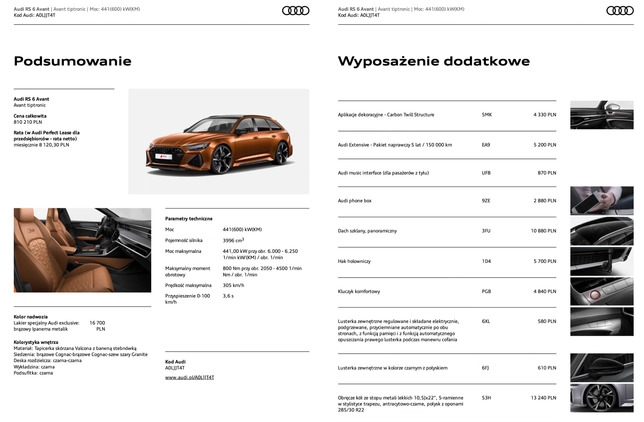 Audi RS6 cena 425000 przebieg: 133000, rok produkcji 2021 z Warszawa małe 232